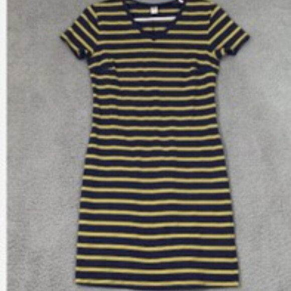 Old Navy Women Dress Bodycon V Neck Knit Blue Yellow Striped Short Sleeve Size L - Picture 3 of 12